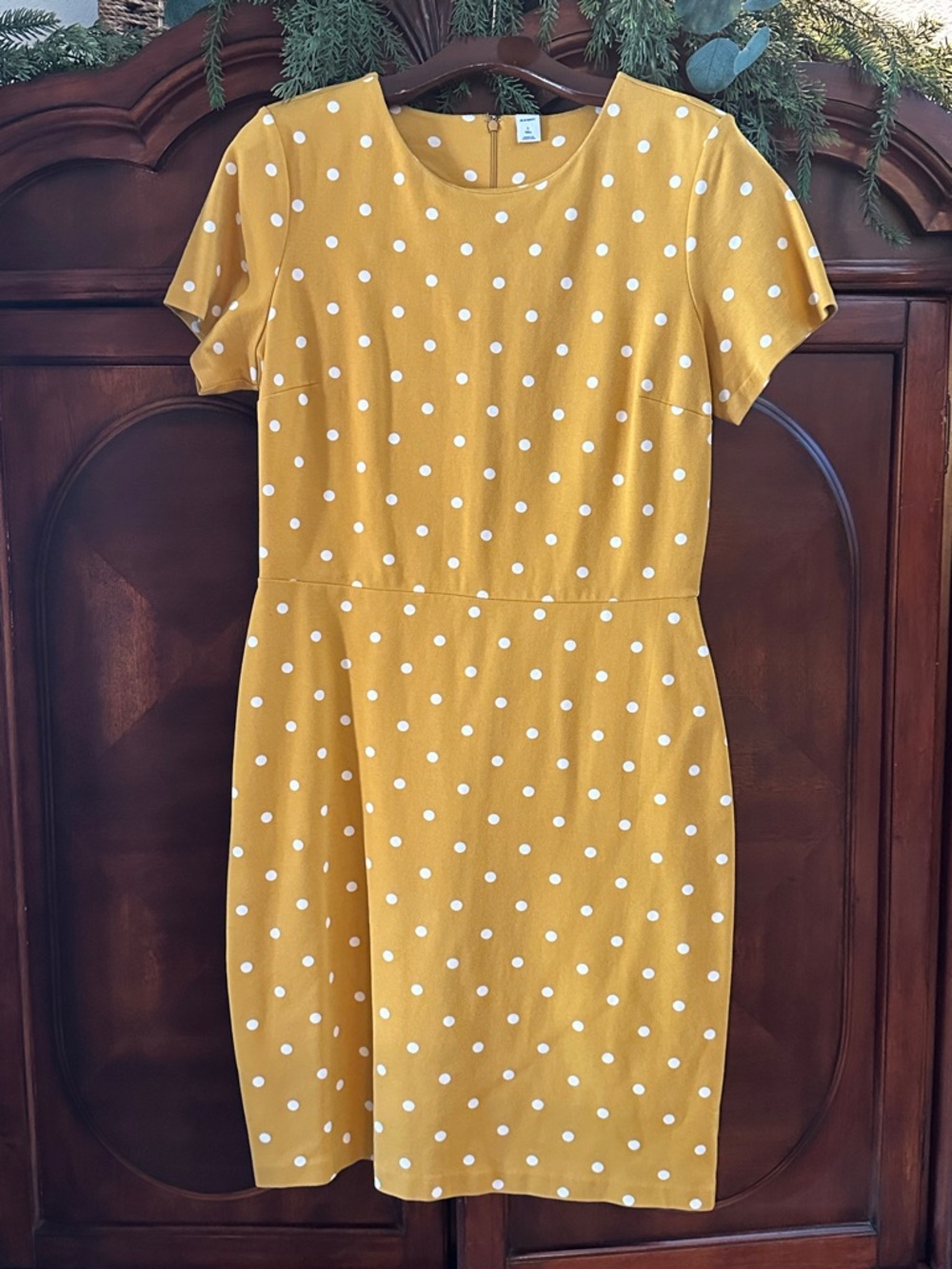 Old Navy Cotton Spandex Mustard Yellow Polka Dot Large Tall Dress